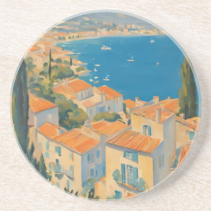 Vintage Style Côte d'Azur Französische Reise Aquar Getränkeuntersetzer