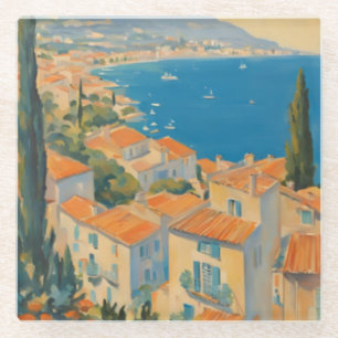 Vintage Style Côte d'Azur Französische Reise Aquar Glasuntersetzer