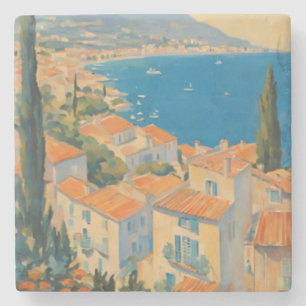 Vintage Style Côte d'Azur Französische Reise Aquar Steinuntersetzer
