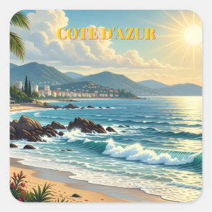 Vintage Style Côte d'Azur Französische Reise Quadratischer Aufkleber