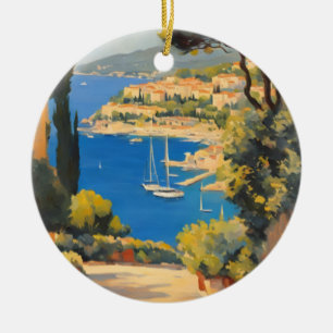 Vintage Style Côte d'Azur Französische Reisemalere Keramik Ornament