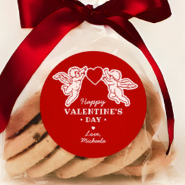 Vintage Style Cupid Doodles Happy Valentine's Day Runder Aufkleber
