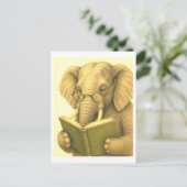 Vintage-Style Elephant Reading Postkarte (Stehend Vorderseite)