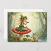 Vintage Style Fairy Tale Flautist Postkarte (Vorne/Hinten)