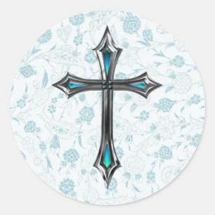Vintage Style Faith-Kreuz in Blau Runder Aufkleber