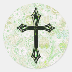 Vintage Style Faith-Kreuz in Grün Runder Aufkleber