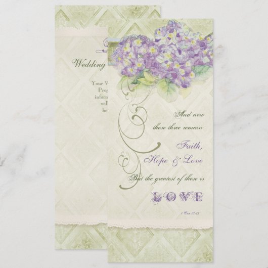 Vintage Style Flieder Hortensie - Hochzeitsprogram Programm (Vorne/Hinten)