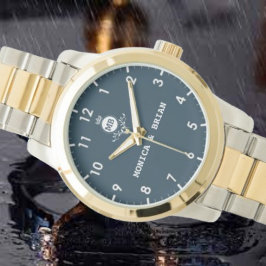 Vintage Style Floral Monogram Couple names navy Armbanduhr