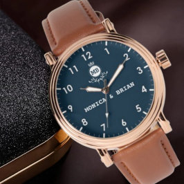 Vintage Style Floral Monogram Couple names navy Armbanduhr