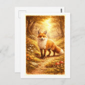 Vintage-Style Fox in Forest Illustration Postkarte (Vorne/Hinten)