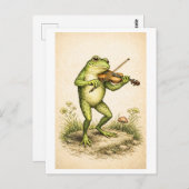 Vintage-Style Frog with Violin Illustration Postkarte (Vorne/Hinten)