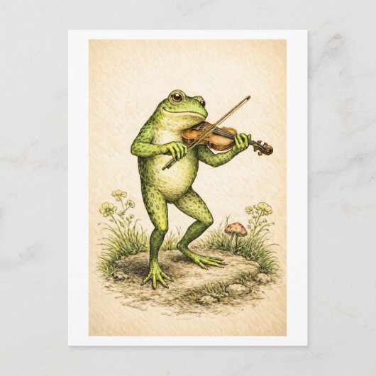 Vintage-Style Frog with Violin Illustration Postkarte (Vorderseite)