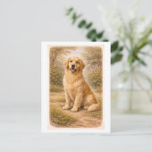Vintage-Style Golden Retriever Postkarte (Stehend Vorderseite)