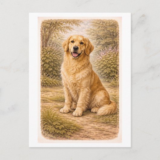 Vintage-Style Golden Retriever Postkarte (Vorderseite)