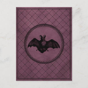 Vintage Style Gothic Halloween-Fledermaus auf Lila Postkarte