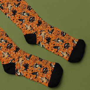 Vintage Style Halloween-Grafiken Orange und Schwar Socken