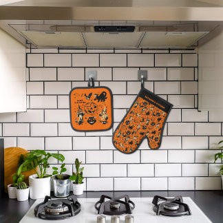 Vintage Style Halloween-Grafiken personalisiert Ofenhandschuh & Topflappen-Set