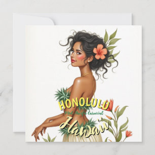Vintage-Style Hawaii-Reise Honolulu Hula-Mädchen Feiertagskarte