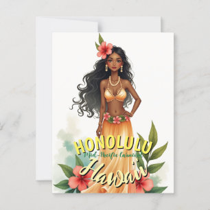 Vintage-Style Hawaii-Reise Honolulu Hula-Mädchen Postkarte