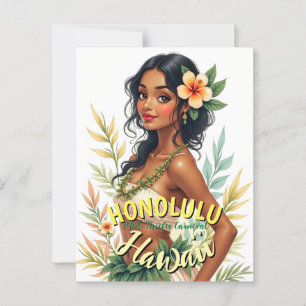 Vintage Style Hawaii Reise Honolulu Hula Mädchen Postkarte