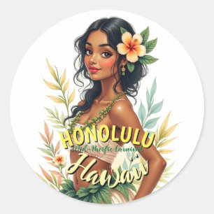 Vintage Style Hawaii Reise Honolulu Hula Mädchen Runder Aufkleber