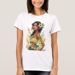 Vintage-Style Hawaii-Reise Honolulu Hula-Mädchen T-Shirt