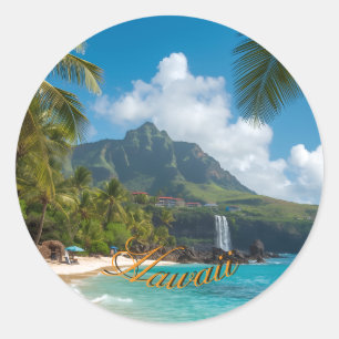 Vintage Style Hawaii Reise Küste Blaues Meer Runder Aufkleber