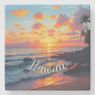 Vintage Style Hawaii Reise Küste Meer Sonnenunterg Steinuntersetzer