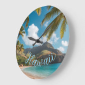 Vintage Style Hawaiian Blue Sea Palms Sky Travel Große Wanduhr (Winkel)