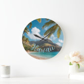 Vintage Style Hawaiian Blue Sea Palms Sky Travel Große Wanduhr (Zuhause)