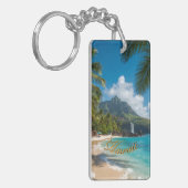 Vintage Style Hawaiian Blue Sea Palms Sky Travel Schlüsselanhänger (Vorderseite links)