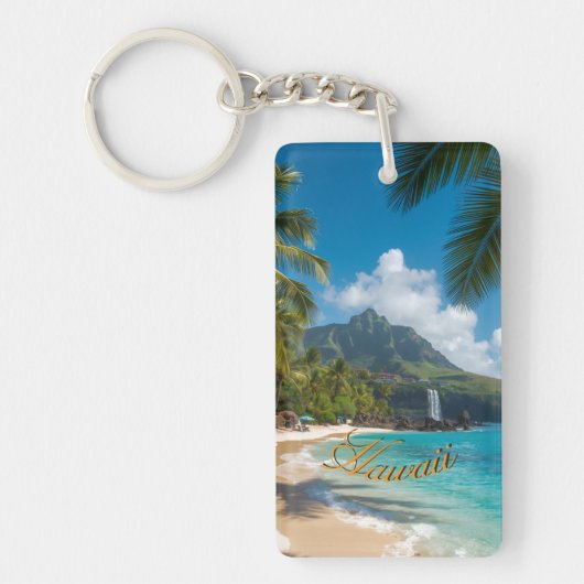 Vintage Style Hawaiian Blue Sea Palms Sky Travel Schlüsselanhänger (Vorderseite)