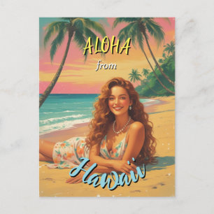 Vintage Style Hawaiian Reise Aloha aus Hawaii Einladungspostkarte
