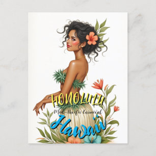 Vintage Style Hawaiian Reise Honolulu Hula Mädchen Einladungspostkarte