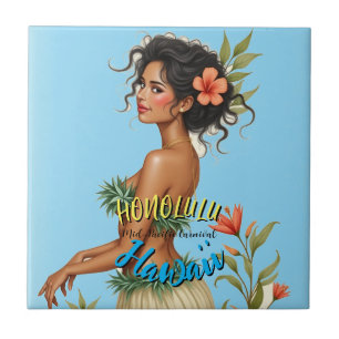 Vintage Style Hawaiian Reise Honolulu Hula Mädchen Fliese