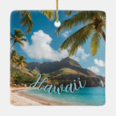 Vintage Style Hawaiian Travel Coast Sea Sunset Keramikornament (Rückseite)