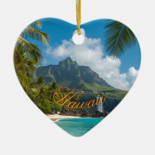 Vintage Style Hawaiianischer Blauer Meer Palmen Hi Keramik Ornament