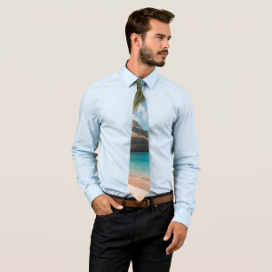 Vintage Style Hawaiianischer Blauer Meer Palmen Hi Krawatte
