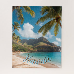 Vintage Style Hawaiianischer Blauer Meer Palmen Hi Puzzle