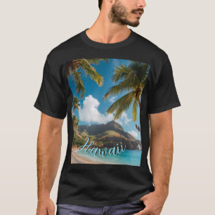 Vintage Style Hawaiianischer Blauer Meer Palmen Hi T-Shirt