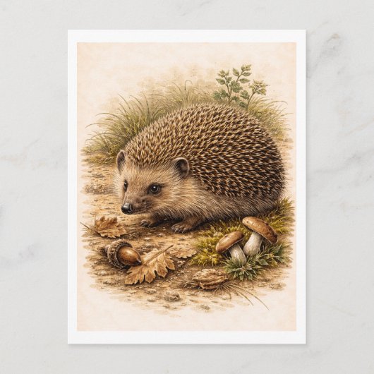 Vintage-Style Hedgehog Illustration Postkarte (Vorderseite)