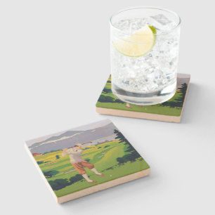 Vintage Style Highlands Golf Szene Kunst Steinuntersetzer