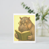 Vintage-Style Hippo Reading Postkarte (Stehend Vorderseite)