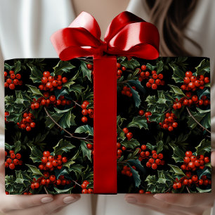 Vintage Style Holly Beeren Klassisches Weihnachten Geschenkpapier