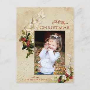 Vintage Style Holly Frohe Weihnachten Foto Postkarte
