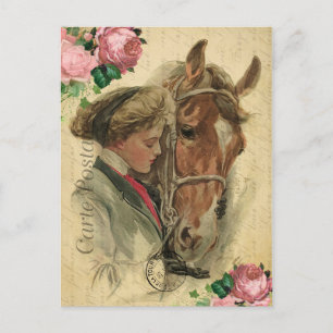 Vintage Style Horse and Roses French Postkarte