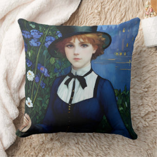 Vintage Style hübsches Dark-Academy-Mädchen-Porträ Kissen