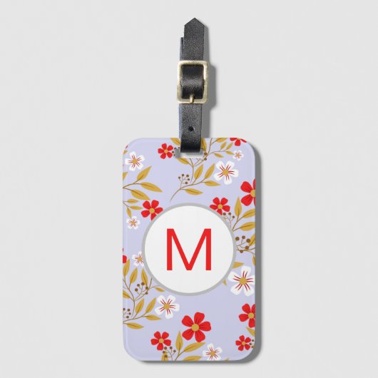 Vintage Style hübsches rotes Blumenmuster Monogram Gepäckanhänger (Vorderseite Vertikal)