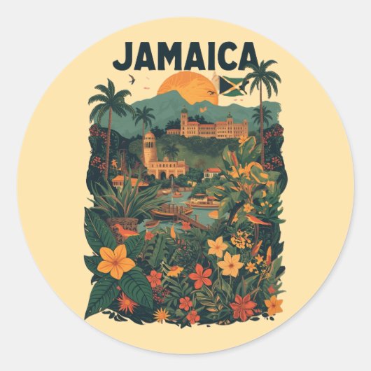 Vintage Style Jamaica Travel Illustration Runder Aufkleber (Vorderseite)