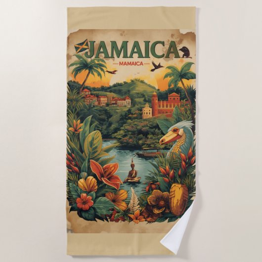 Vintage Style Jamaica Travel Illustration Strandtuch (Vorderseite)